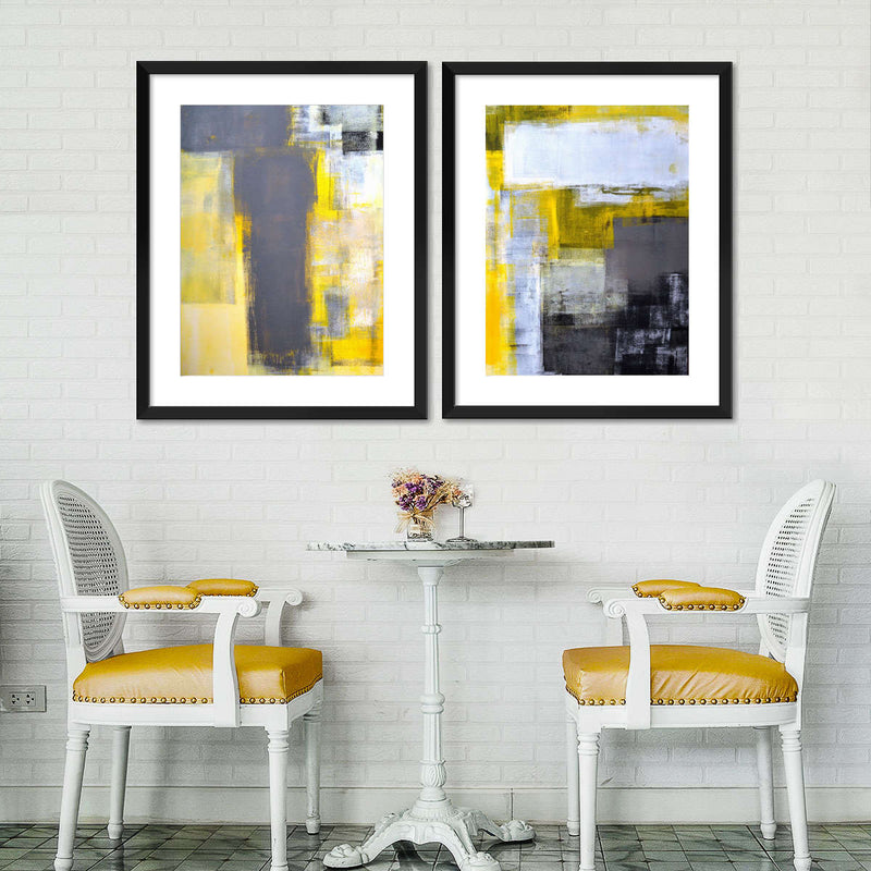 Yellow On Gray Abstract Wall Art