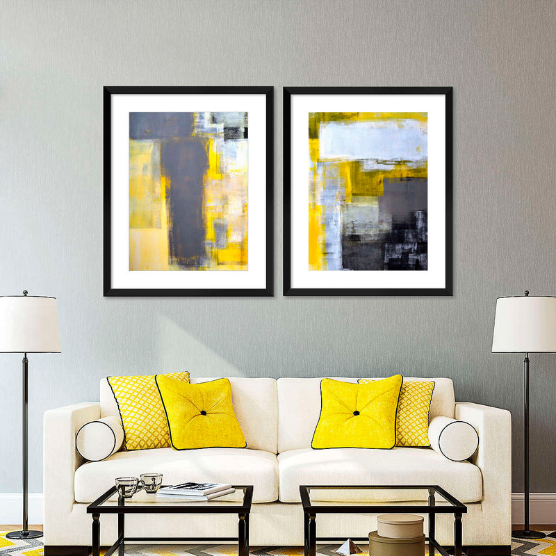 Yellow On Gray Abstract Wall Art