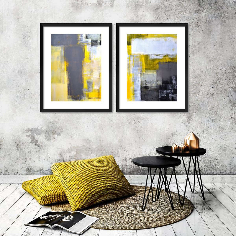 Yellow On Gray Abstract Wall Art