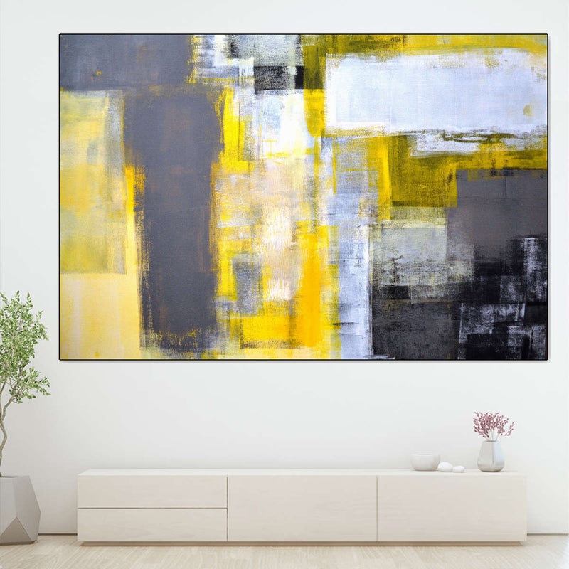 Yellow On Gray Abstract Wall Art