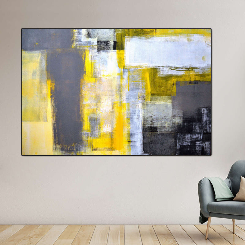 Yellow On Gray Abstract Wall Art