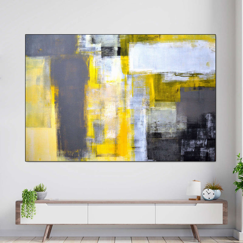 Yellow On Gray Abstract Wall Art