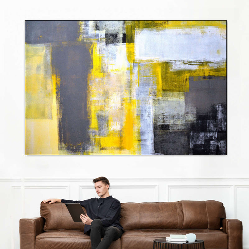 Yellow On Gray Abstract Wall Art