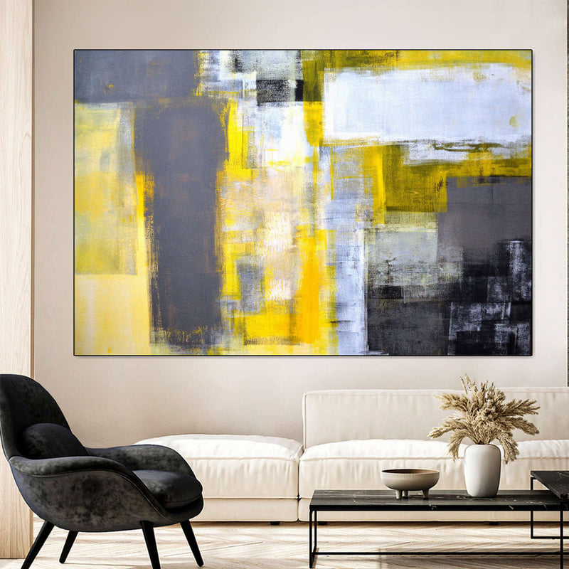 Yellow On Gray Abstract Wall Art
