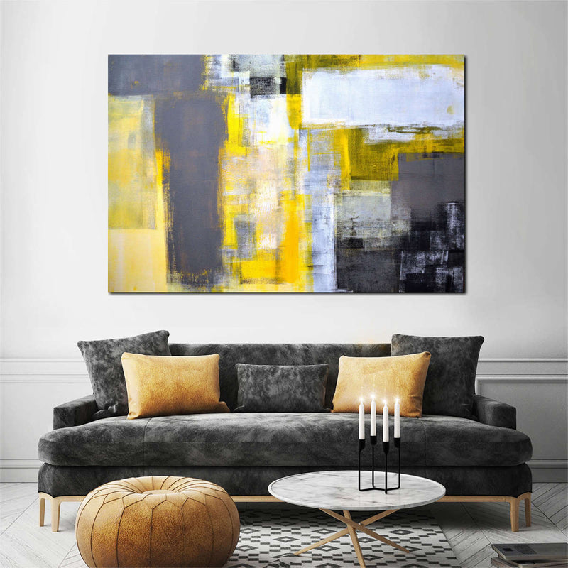Yellow On Gray Abstract Wall Art