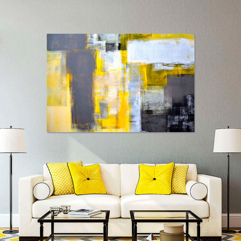 Yellow On Gray Abstract Wall Art