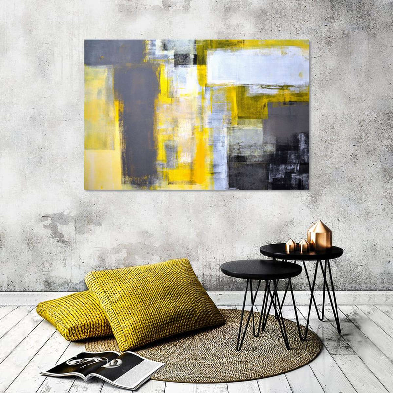Yellow On Gray Abstract Wall Art