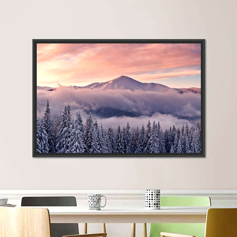 Snowy Mountain At Sunset Wall Art