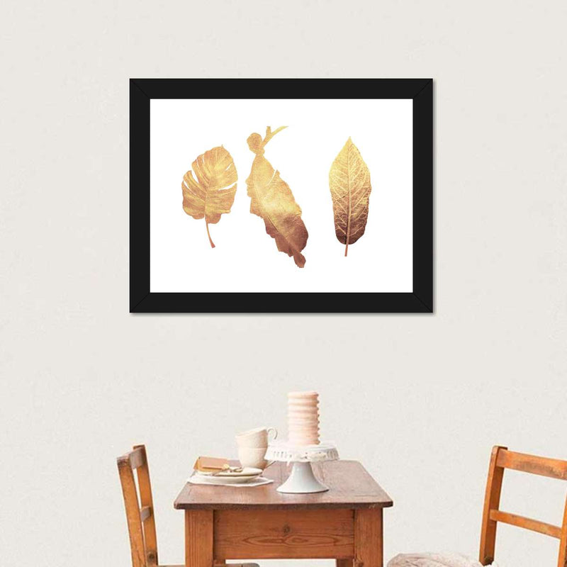 Triple Golden Leaves Wall Art