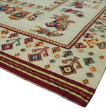 5x7 Flatwoven Soumak, Ivory and Beige Indian Wedding, Hand Spun Wool Hand Knotted Southwestern Gabbeh Rug | KNT42