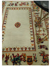 5x7 Flatwoven Soumak, Ivory and Beige Indian Wedding, Hand Spun Wool Hand Knotted Southwestern Gabbeh Rug | KNT42