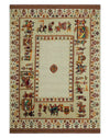 5x7 Flatwoven Soumak, Ivory and Beige Indian Wedding, Hand Spun Wool Hand Knotted Southwestern Gabbeh Rug | KNT42