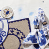 Stripey bee resin napkin rings, blue tortoiseshell, set of four