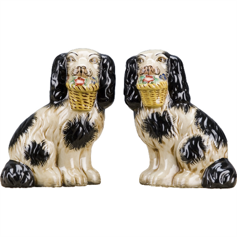 Staffordshire Black Dog with Flower Basket-Pair L8006-BK