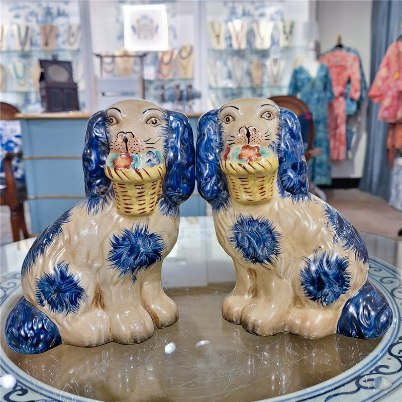 Staffordshire Dog with Flower Basket-Pair L8006-BL