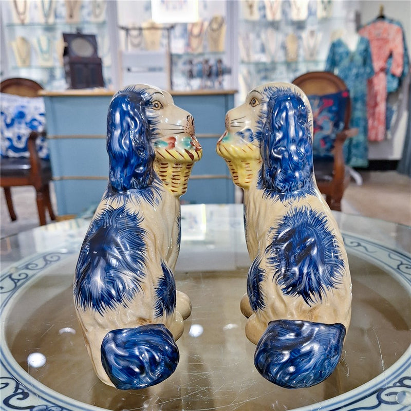 Staffordshire Dog with Flower Basket-Pair L8006-BL