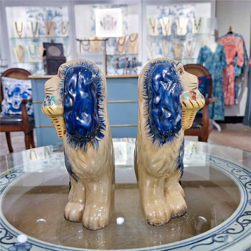 Staffordshire Dog with Flower Basket-Pair L8006-BL