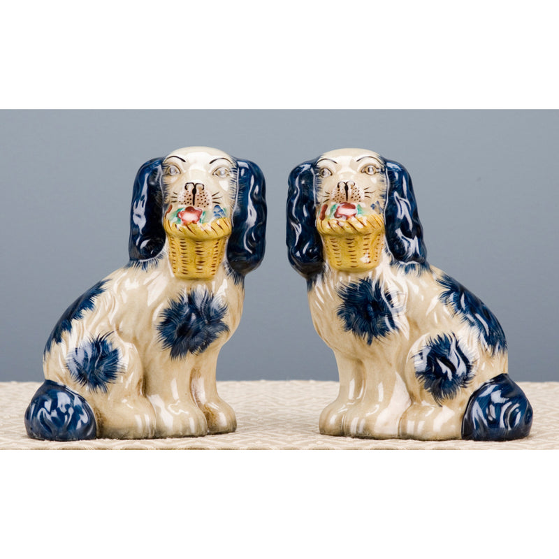 Staffordshire Dog with Flower Basket-Pair L8006-BL
