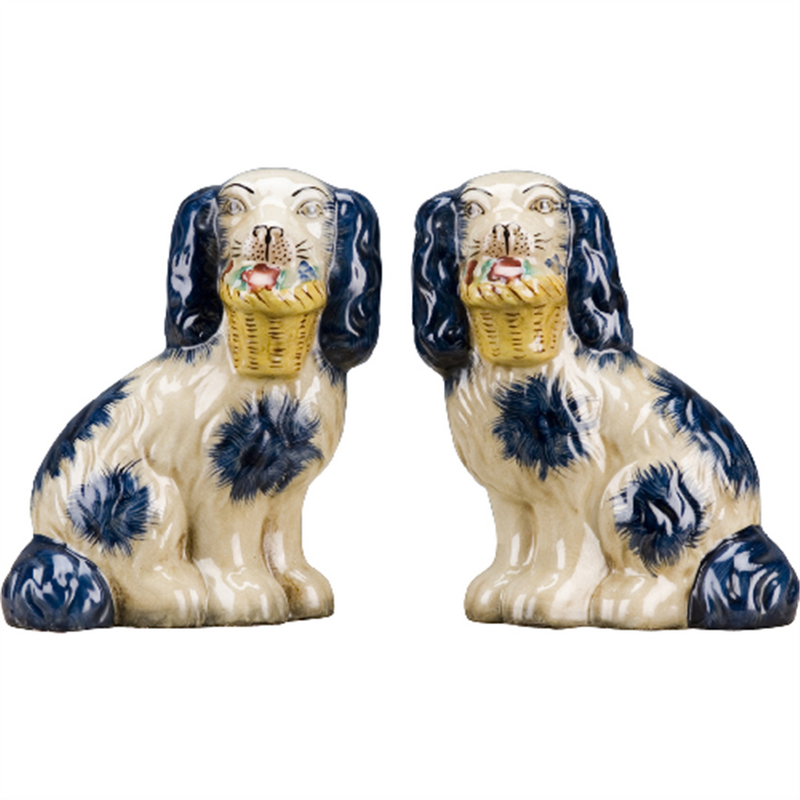 Staffordshire Dog with Flower Basket-Pair L8006-BL