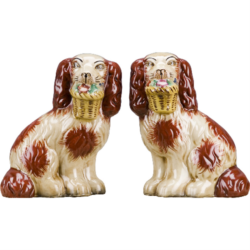 Staffordshire Dog with Flower Basket-Pair L8006-OR