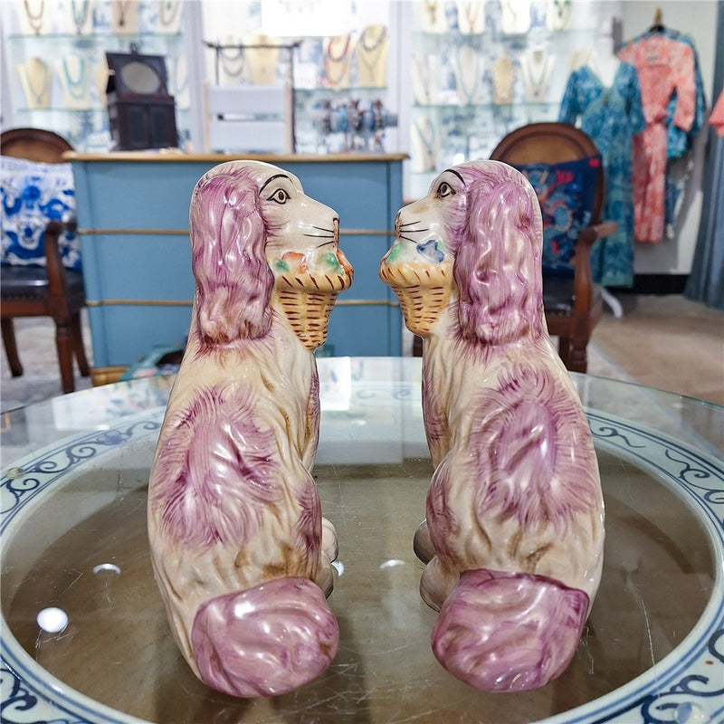 Staffordshire Dog with Flower Basket-Pair L8006-RD