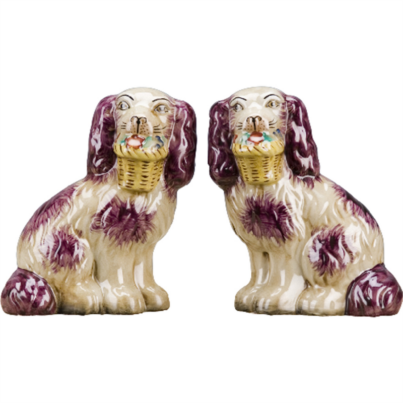 Staffordshire Dog with Flower Basket-Pair L8006-RD