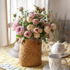 Artificial Silk Lady Pink Rose Leaf Bouquet 16" Tall