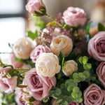 Artificial Silk Lady Pink Rose Leaf Bouquet 16" Tall