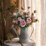 Artificial Silk Lady Pink Rose Leaf Bouquet 16" Tall