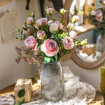 Artificial Silk Lady Pink Rose Leaf Bouquet 16" Tall