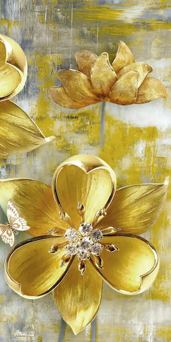 Large Golden Flowers Wall Art