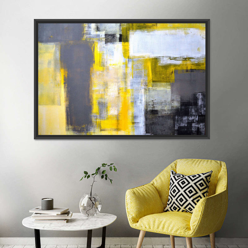 Yellow On Gray Abstract Wall Art