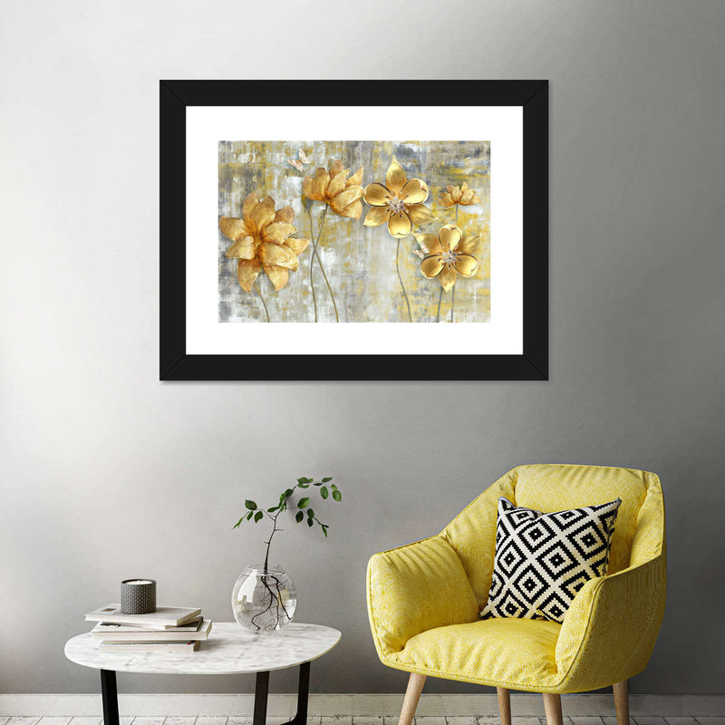 Large Golden Flowers Wall Art