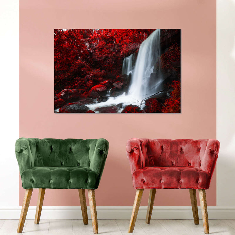 Red Autumn Waterfall Wall Art