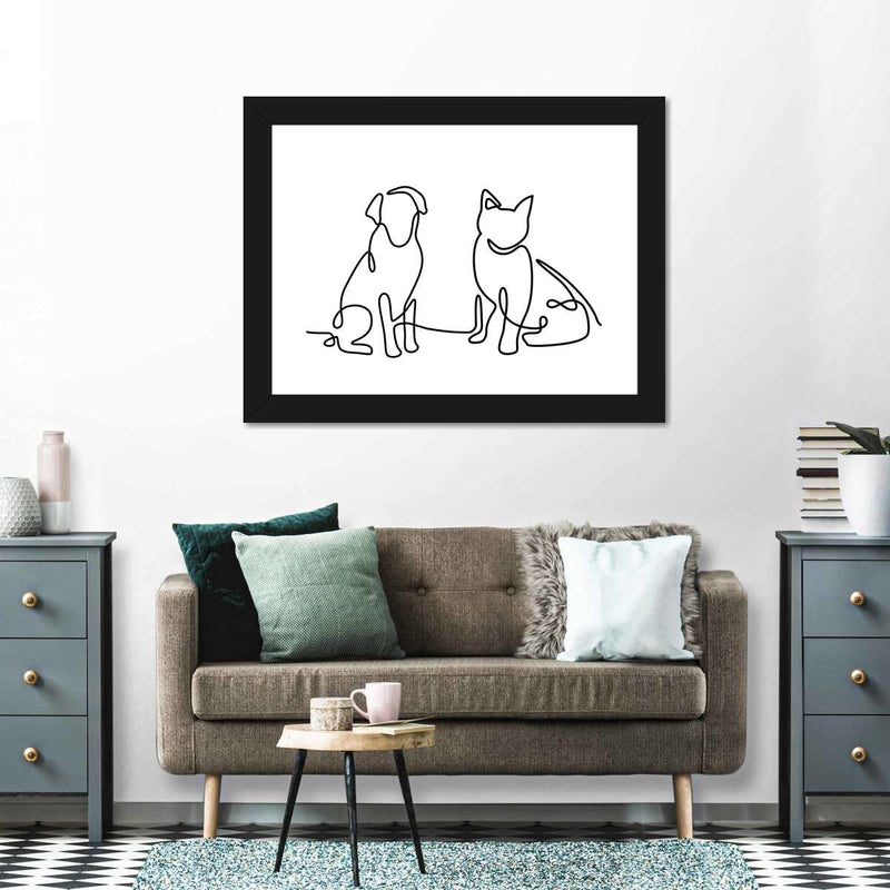 One Line Dog And Cat Wall Art