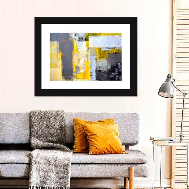 Yellow On Gray Abstract Wall Art