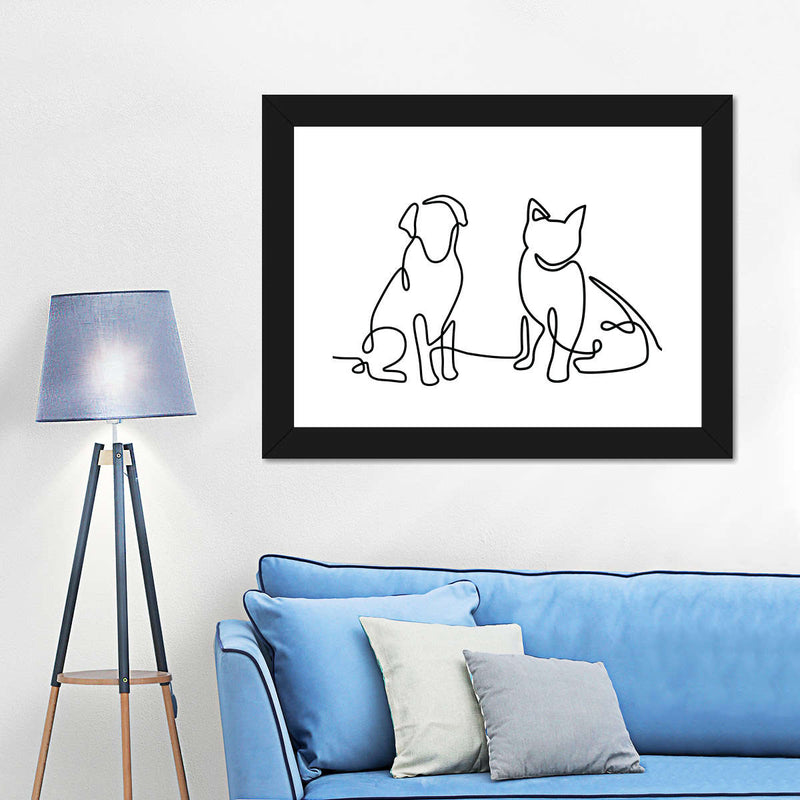 One Line Dog And Cat Wall Art