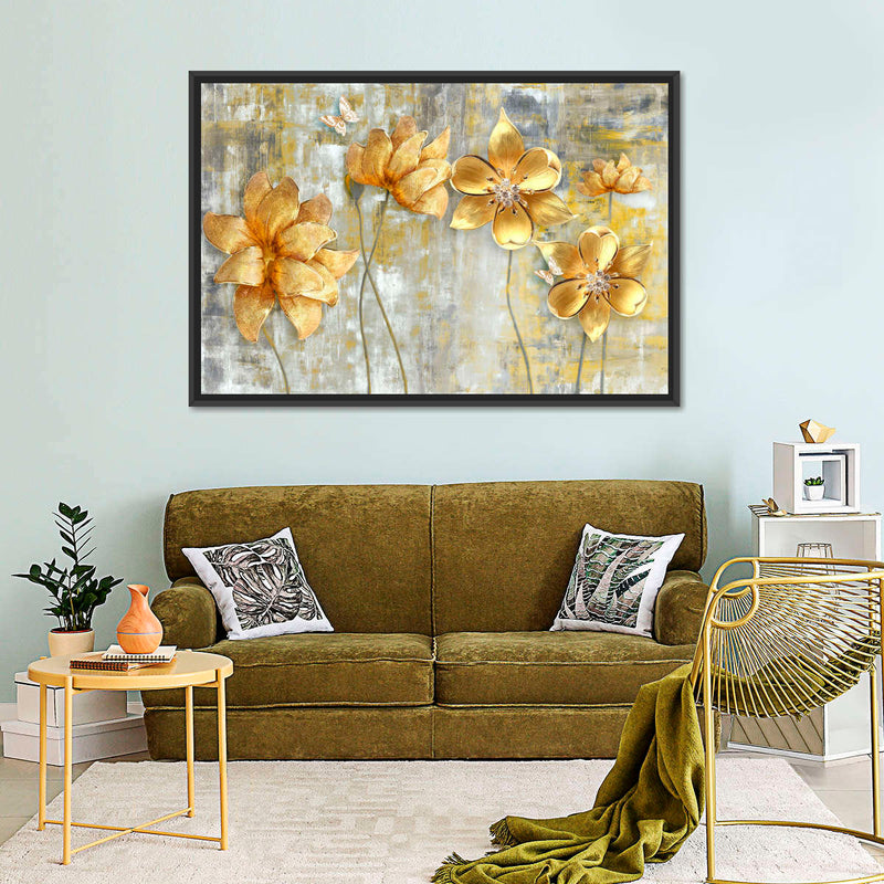 Large Golden Flowers Wall Art