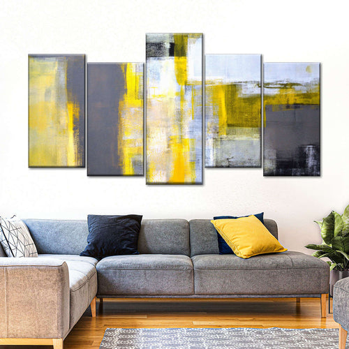 Yellow On Gray Abstract Wall Art