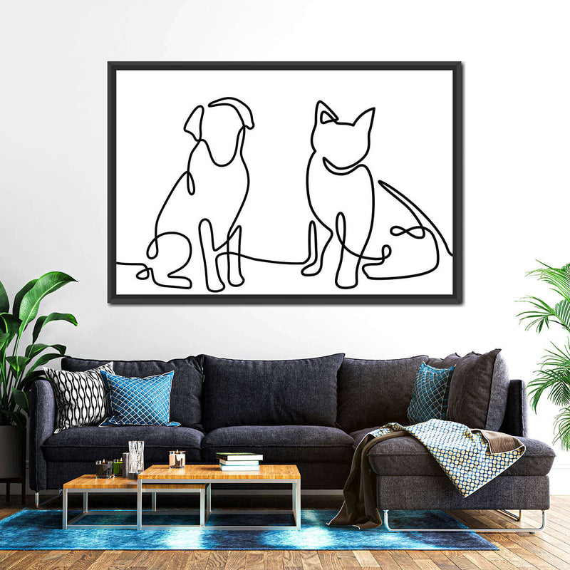 One Line Dog And Cat Wall Art