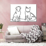 One Line Dog And Cat Wall Art