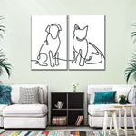 One Line Dog And Cat Wall Art
