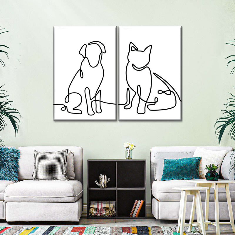 One Line Dog And Cat Wall Art