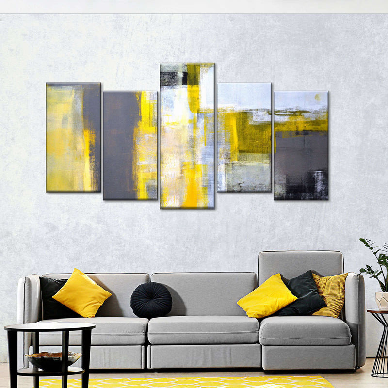 Yellow On Gray Abstract Wall Art