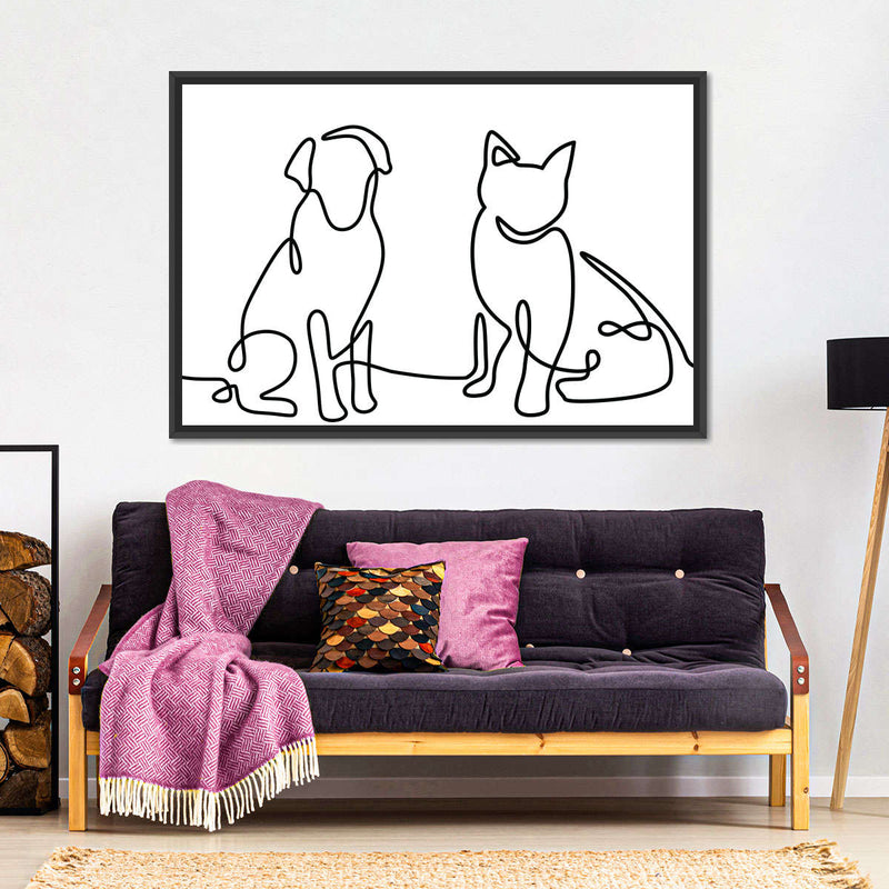 One Line Dog And Cat Wall Art