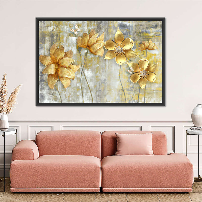 Large Golden Flowers Wall Art