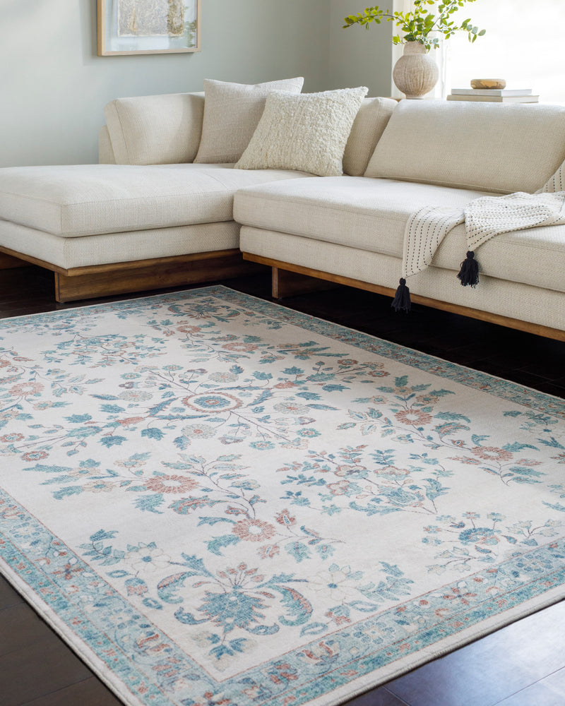 Jeaneen Traditional Light Silver/Sage Washable Area Rug