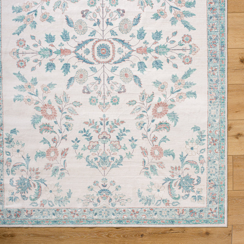 Jeaneen Traditional Light Silver/Sage Washable Area Rug