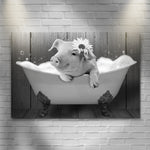 Girly Pig In Bathtub Canvas Wall Art