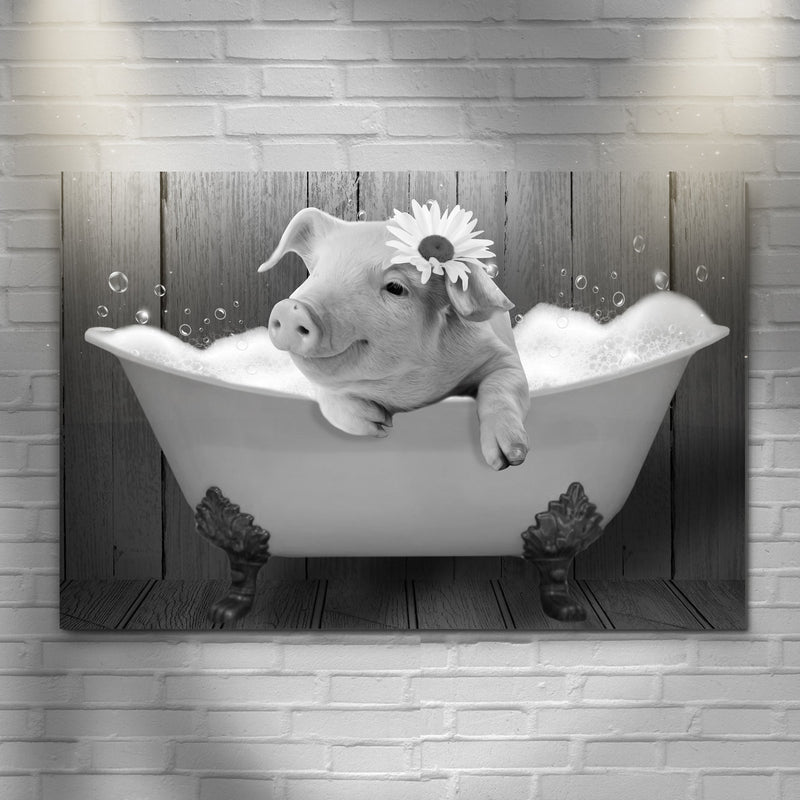 Girly Pig In Bathtub Canvas Wall Art
